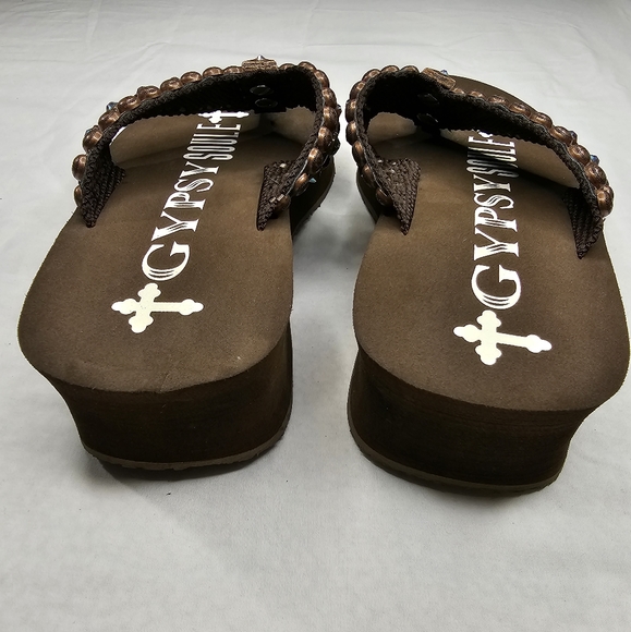 GYPSY SOULE Brown Flip-flops Turquois Copper Crystal Rhinestone Metallic size 8 - Picture 9 of 11